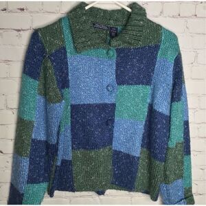 Vintage WindRiver women’s Medium Cardigan Patchwork‎ Colorblock BlueGreen Jacket
